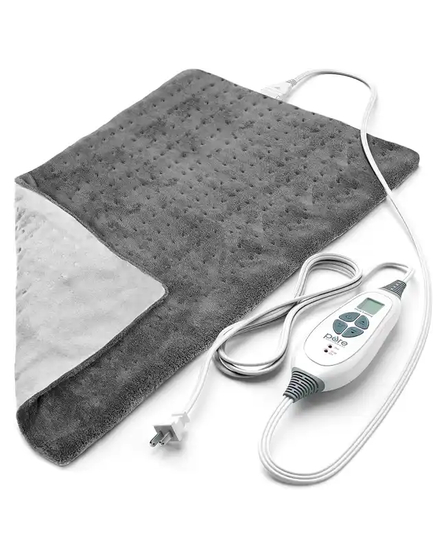 Pure Enrichment Heating Pad with control, ideal for soothing abdominal pain and cramps during c-section recovery.