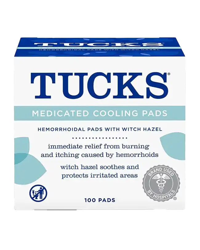 Tucks Medicated Cooling Pads with Witch Hazel, a postpartum essential for perineal relief.