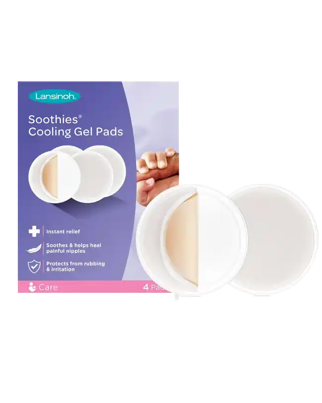 Lansinoh Soothies Cooling Gel Pads, providing relief for sore nipples postpartum.