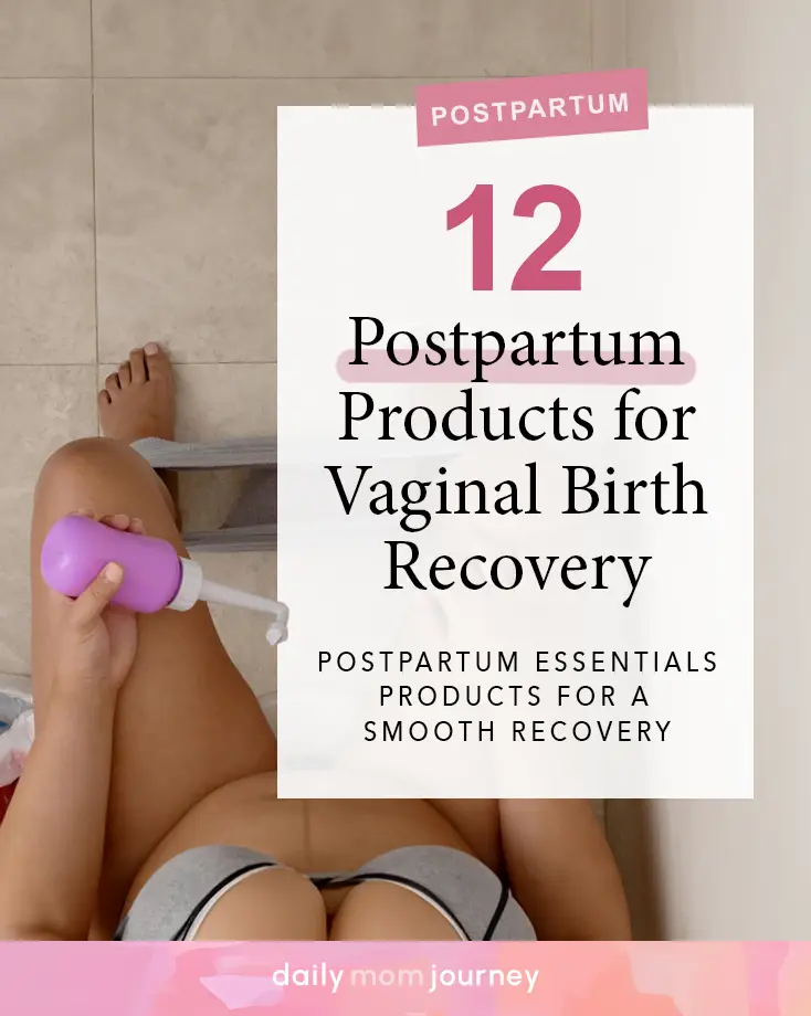 Photo highlighting 12 essential postpartum products for vaginal birth recovery, focusing on personal care items and their benefits for a smooth recovery process.