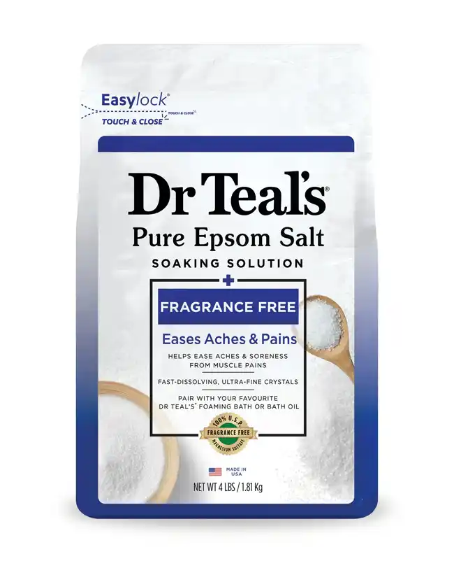 Dr Teal's Pure Epsom Salt, a postpartum essential for soothing baths.