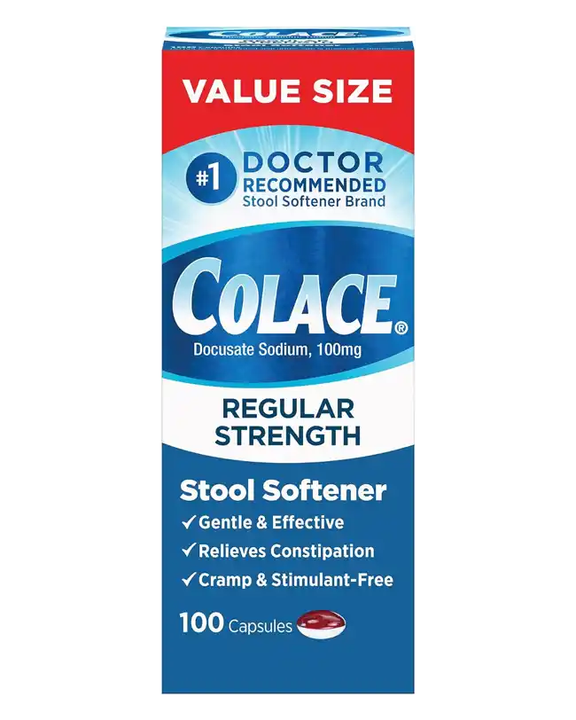 Colace Stool Softener, a postpartum essential for relieving constipation.