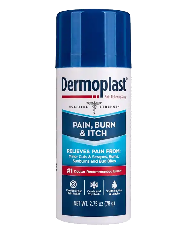 Dermoplast Pain, Burn & Itch Relief Spray, a postpartum essential for numbing and soothing.