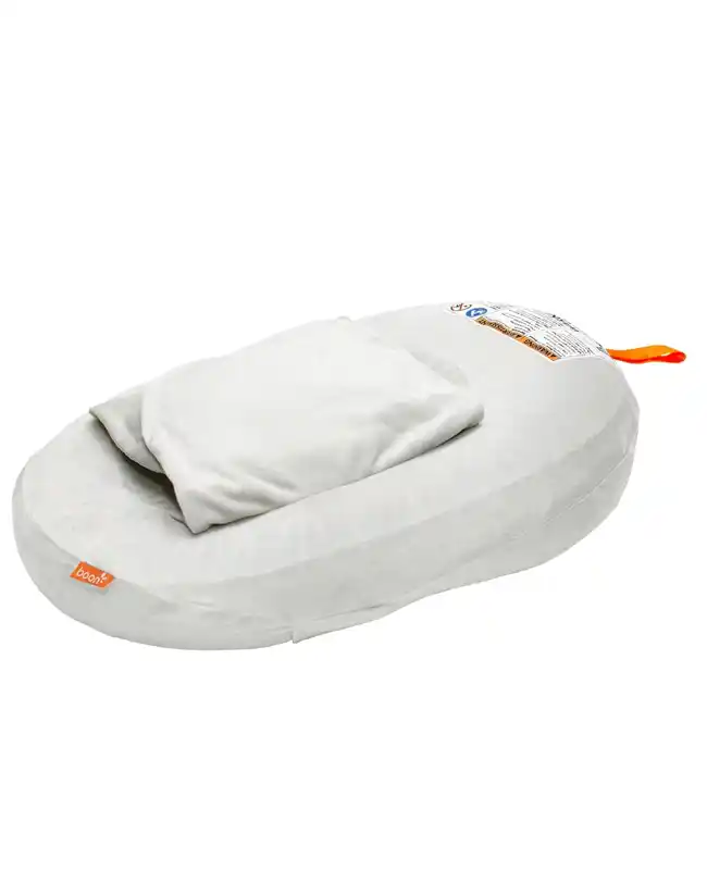 The Boon Puff+ Inflatable Baby Bather showcasing its ergonomic design and soft material, perfect for providing a comfortable and secure bathing experience in a baby bath tub.