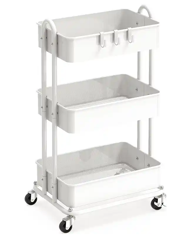 Trolley cart organized as a nursing station for breast pumping essentials, perfect for exclusively pumping moms.