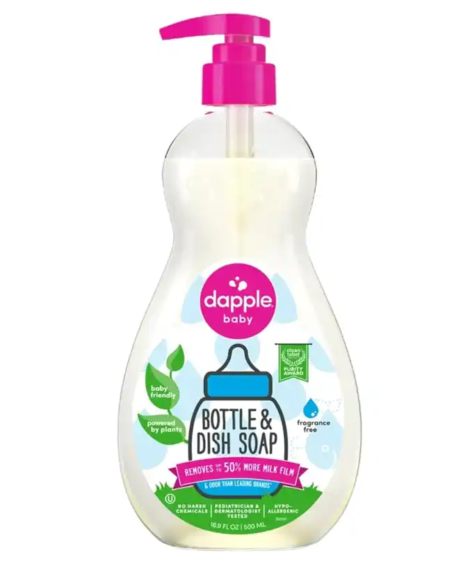 Dapple Baby Bottle and Dish Soap, plant-based and gentle cleaning solution for breast pump parts and baby bottles.