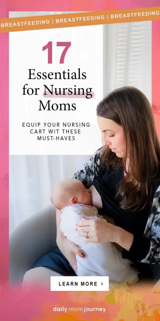 A mother nursing her baby while sitting in a chair, highlighting essential breastfeeding supplies for nursing moms.