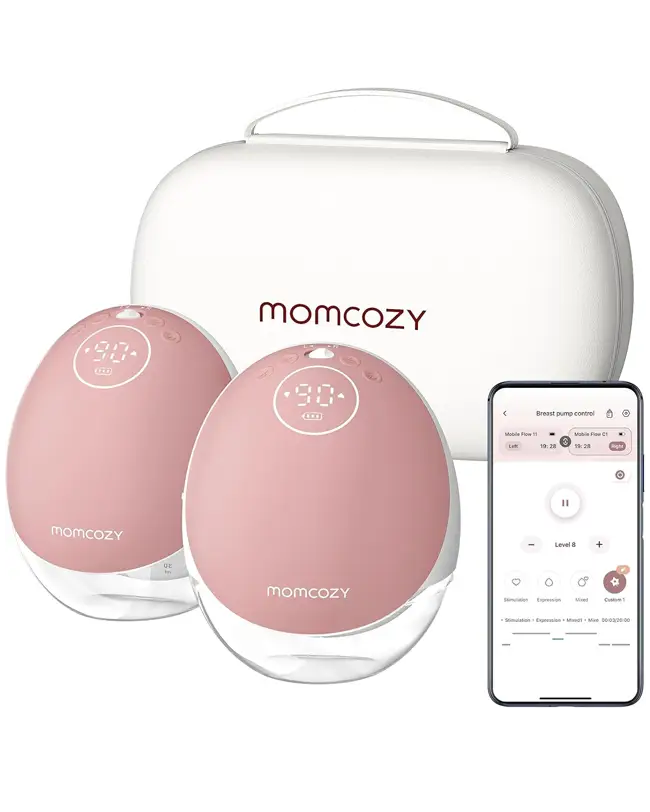 Momcozy M9 Hands-Free Breast Pump allows discreet, hands-free pumping, essential for your breastfeeding supplies and nursing cart essentials.