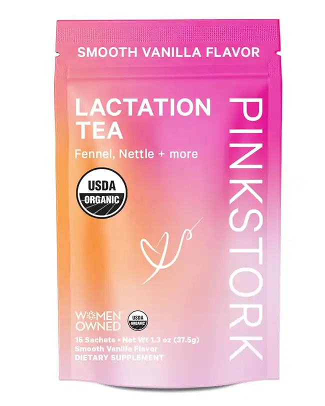 Pink Stork Organic Lactation Support Tea helps support healthy lactation, a key item in your breastfeeding essentials and nursing cart supplies.