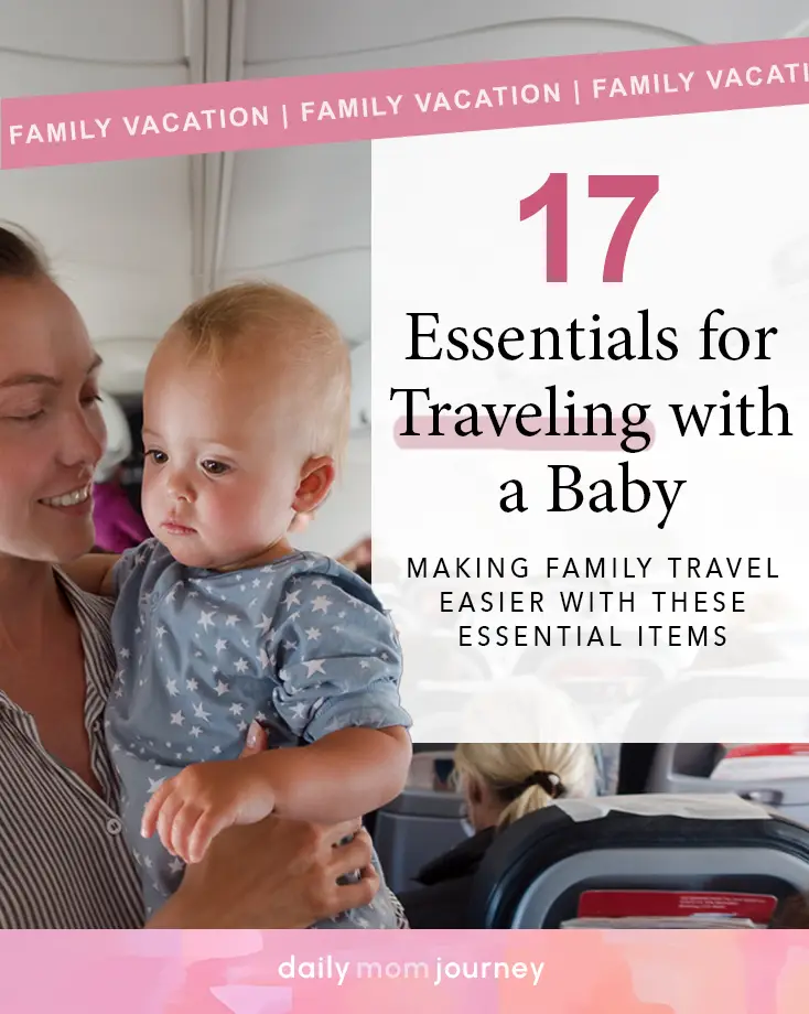 A mother holding her baby on a flight, emphasizing essential items for traveling with a baby and making family trips easier.