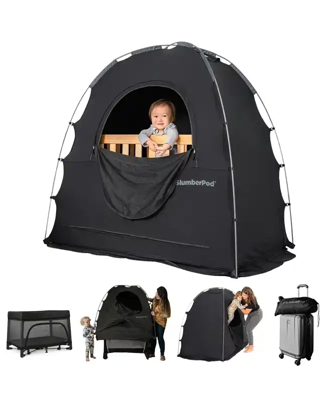 The SlumberPod Blackout Privacy Tent, an essential infant travel accessory for creating a dark and private sleeping space.