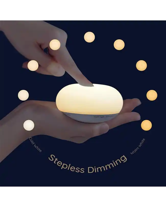 EASZZZ Baby Night Light showcasing stepless dimming feature, perfect for infant travel essentials to provide a soothing glow for nighttime diaper changes and feedings.