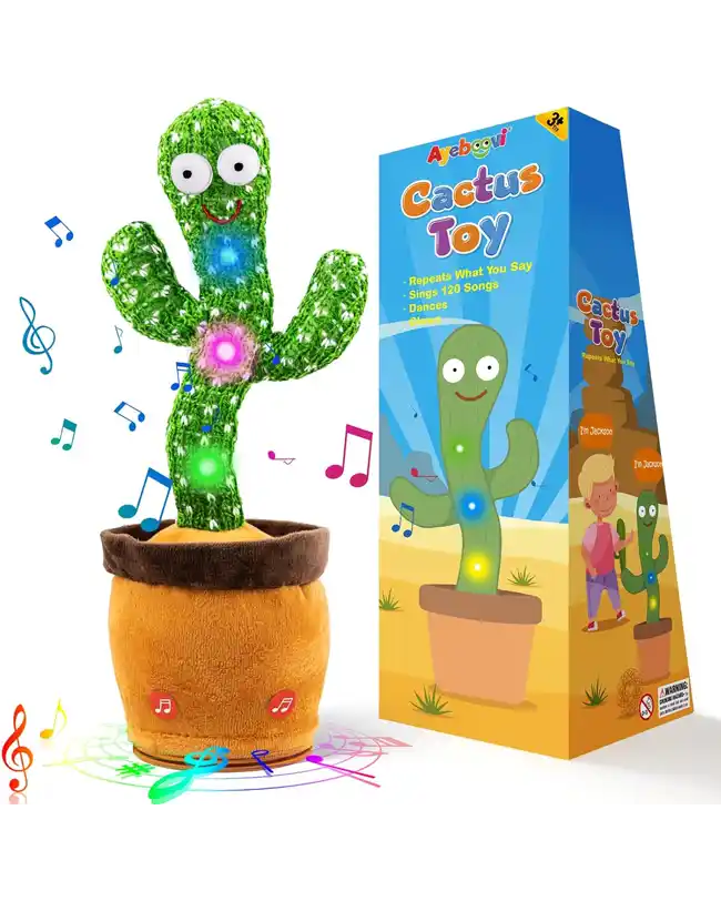 Dancing Talking Cactus Baby Mimicking Toy with LED lights, an entertaining tummy time toy for infants.