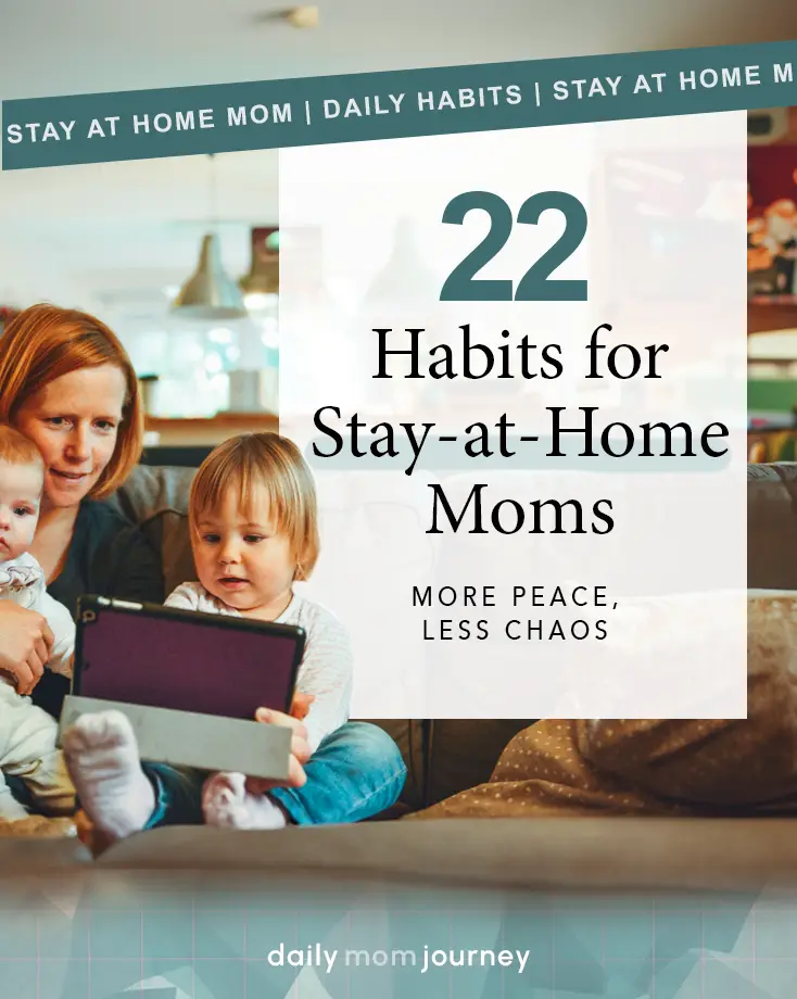 A stay-at-home mom sits with her two children, embracing quality time and showing how 22 simple habits can bring more peace and reduce chaos in daily routines.