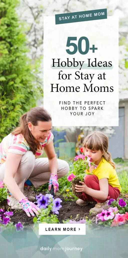 A mom and daughter enjoying gardening together, one of the 50+ hobby ideas for stay-at-home moms that sparks joy and creativity.