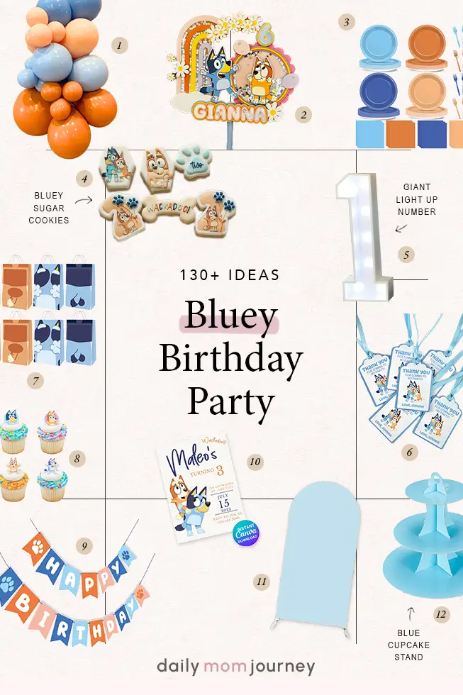 Discover 130+ creative Bluey birthday party ideas, featuring balloon garlands, themed sugar cookies, party favors, personalized invitations, and light-up decorations to make your child's celebration unforgettable.