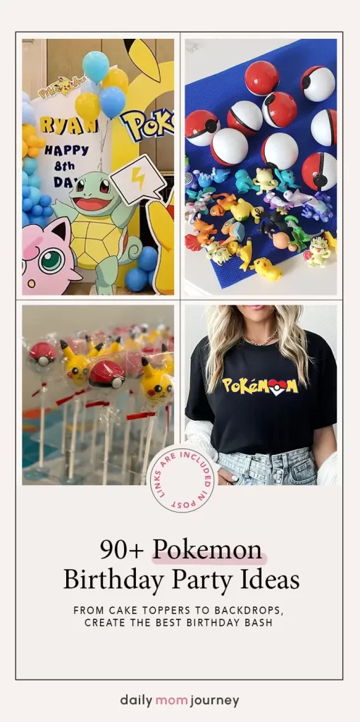 Explore Pokémon birthday party setup ideas, showcasing colorful balloons, character cutouts, Poké Ball toys, and unique cake pops to inspire your next event.