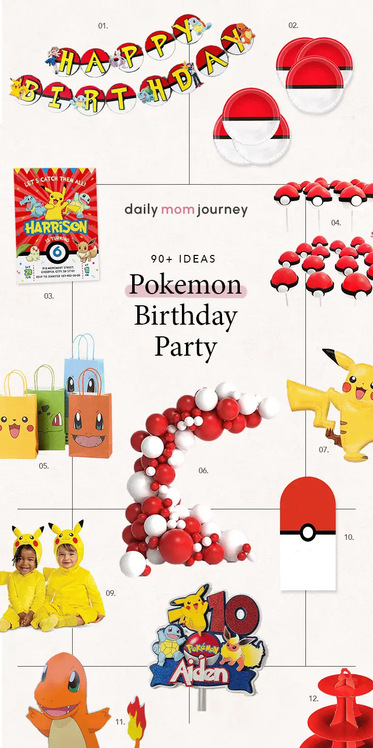 A creative Pokémon birthday party planner with everything you need—Pikachu balloons, cake toppers, themed party plates, and colorful backdrops.