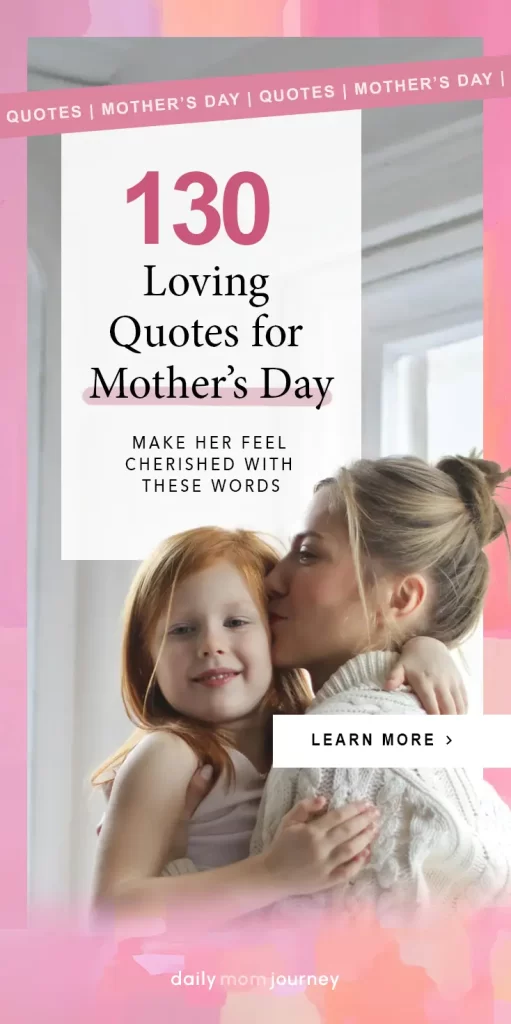 A mother lovingly hugging her daughter, showcasing heartfelt warmth with the text '130 Loving Mother’s Day Quotes: Make Her Feel Cherished with These Words.' Perfect inspiration for celebrating Mother’s Day.