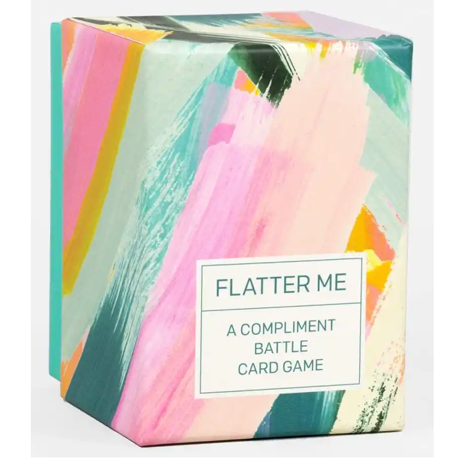 'Flatter Me,' a fun and creative compliment battle card game for adults, perfect for party entertainment.