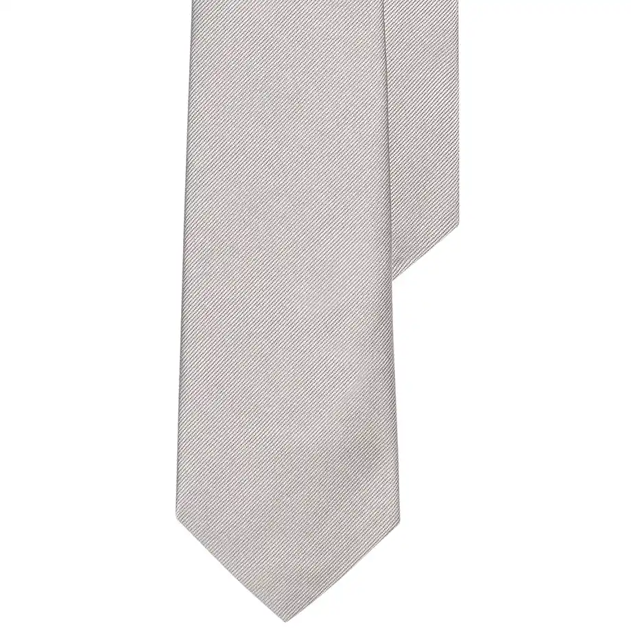 A sleek silver silk tie, an elegant and practical 12-Year Anniversary Gift for him.