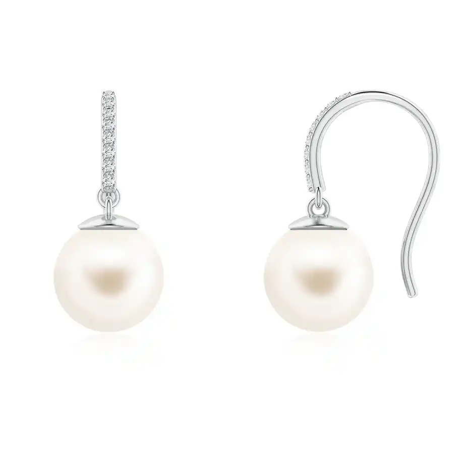 Exquisite pearl drop earrings with delicate diamond accents, a glamorous 12-year anniversary gift.