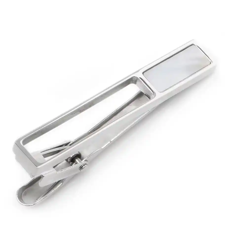 Stylish silver tie clip with a mother-of-pearl accent for a 12-year anniversary gift