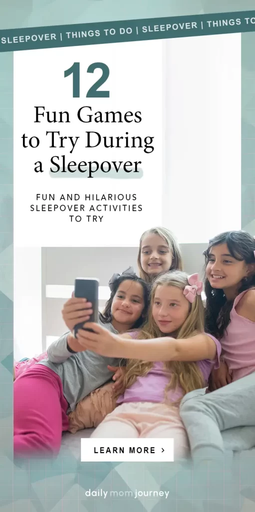 Group of friends smiling and playing games together at a sleepover, capturing the excitement and laughter of fun things to do at sleepovers.