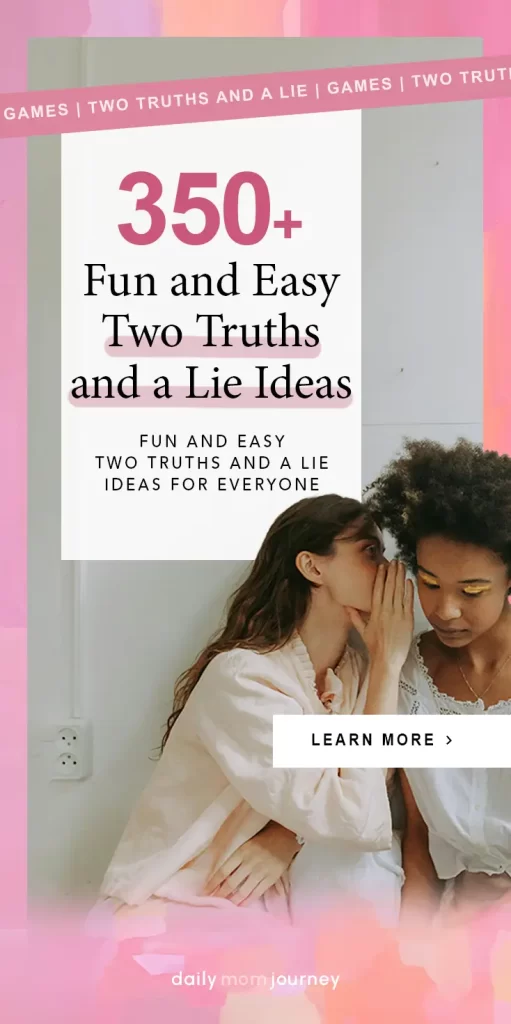 A playful image featuring friends sharing secrets, promoting 350+ fun and easy two truths and a lie ideas for everyone to enjoy.