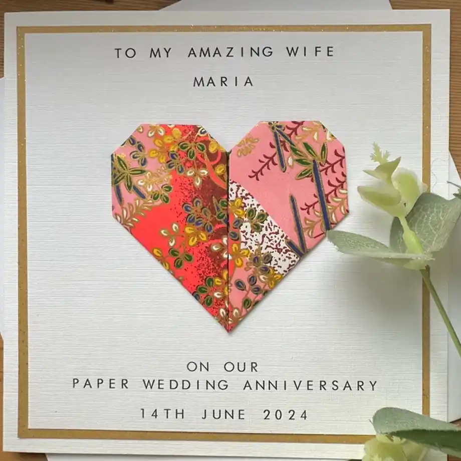 Beautiful 1st anniversary card made from personalized paper, featuring thoughtful Anniversary Quotes for Wife to celebrate your first year of love together.