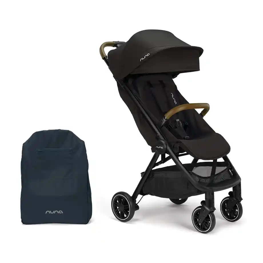 Sleek and compact Nuna TRVL lightweight stroller in gray, perfect for busy parents on the go. A thoughtful and practical baby shower gift idea designed for comfort, style, and convenience.