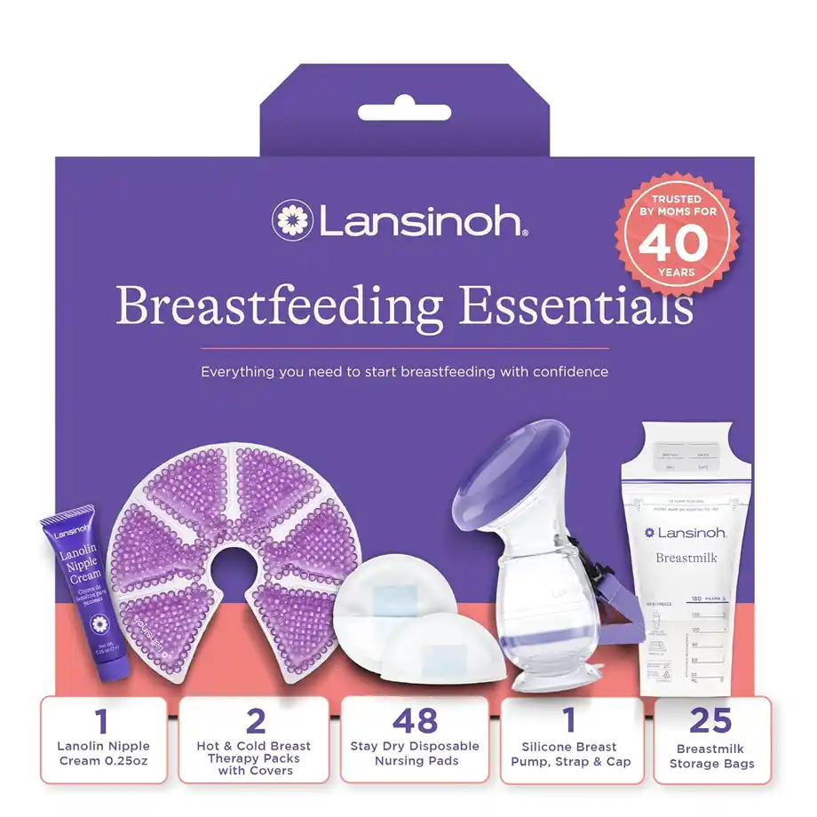 A comprehensive breastfeeding essentials kit by Lansinoh, featuring must-have items for nursing moms, such as nipple cream, nursing pads, and storage bags. A practical and thoughtful baby shower gift idea to support new moms on their breastfeeding journey.