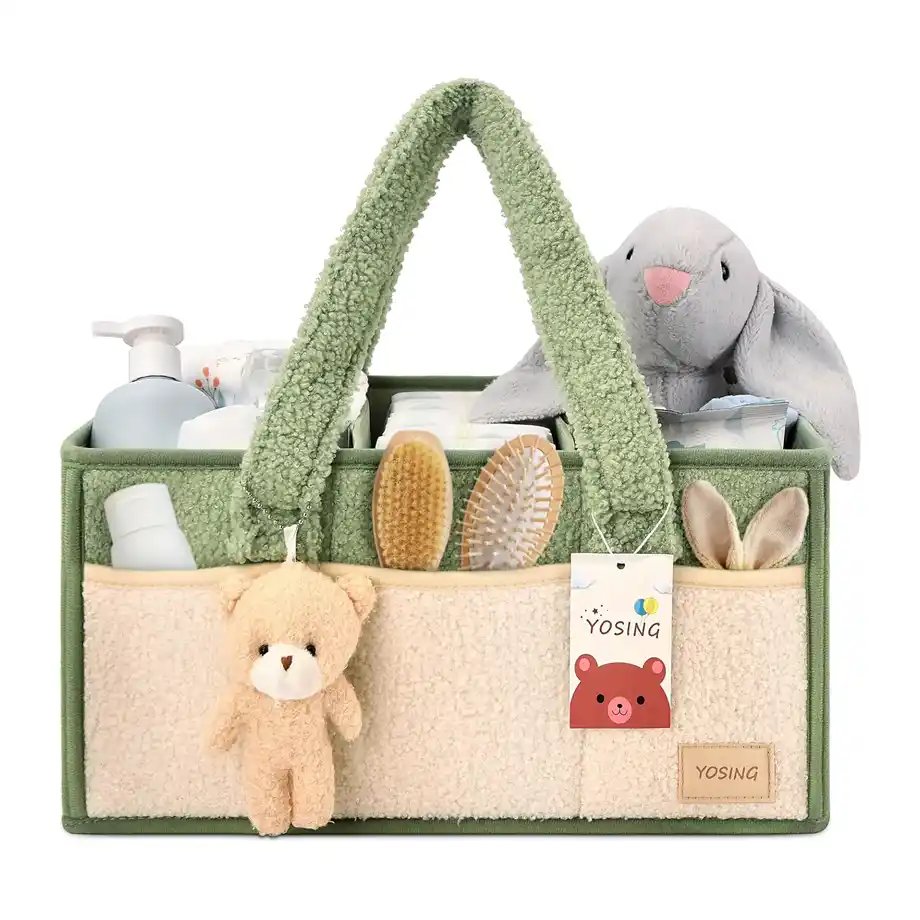 A versatile and spacious YOSING diaper caddy organizer, perfect for keeping baby essentials neatly arranged in the nursery. An ideal baby shower gift idea for new parents looking for organization and convenience.






