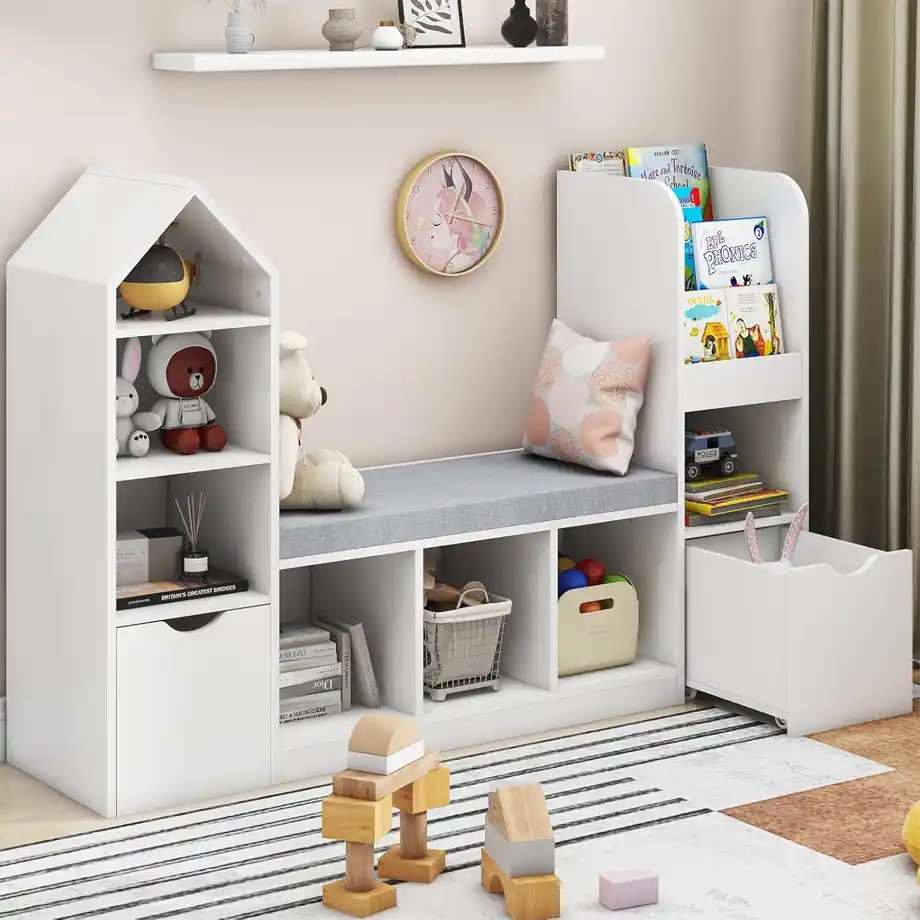 A versatile and stylish bookshelf organizer, ideal for storing books, toys, and nursery essentials. This multifunctional storage unit is a perfect addition to any child's room and makes a thoughtful baby shower gift idea for new parents.