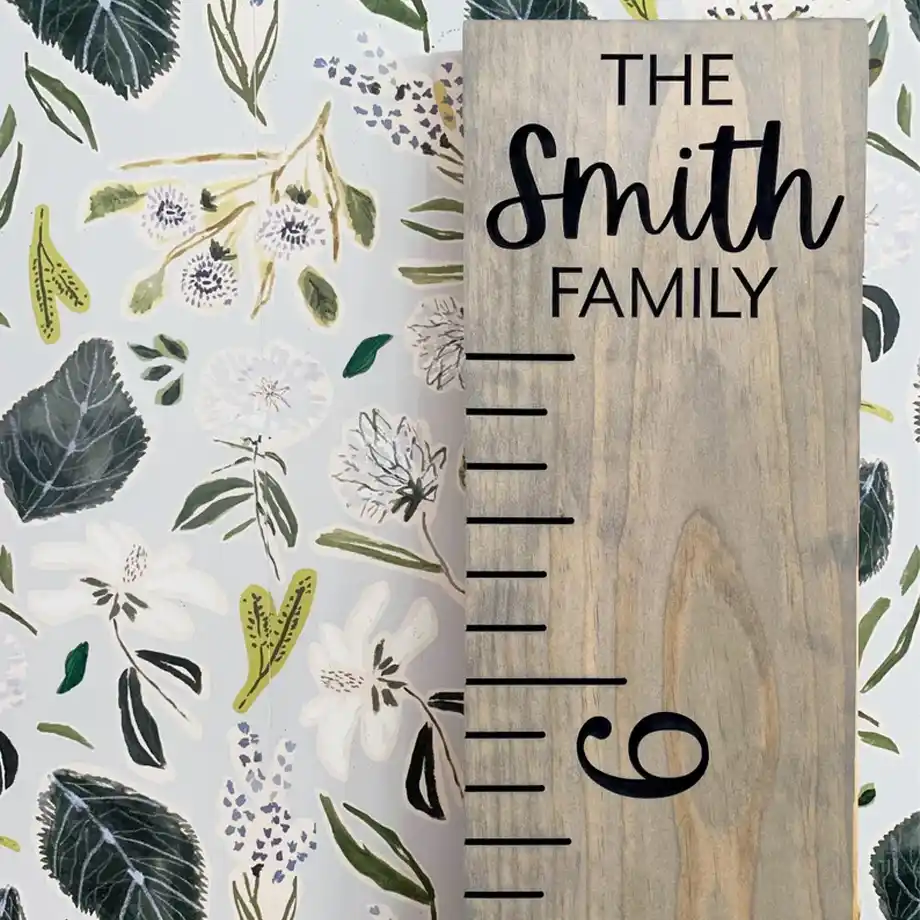 Beautifully crafted custom engraved family growth chart, a meaningful and personalized baby shower gift idea. Perfect for tracking your child's growth while adding a stylish touch to their nursery or home decor.