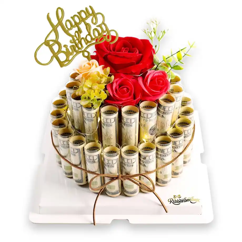 This beautiful flower money cake is a creative and elegant way to gift money. Combining the art of floral design with a hidden surprise of cash, it’s a fun and memorable gift idea perfect for birthdays, weddings, or any special celebration.