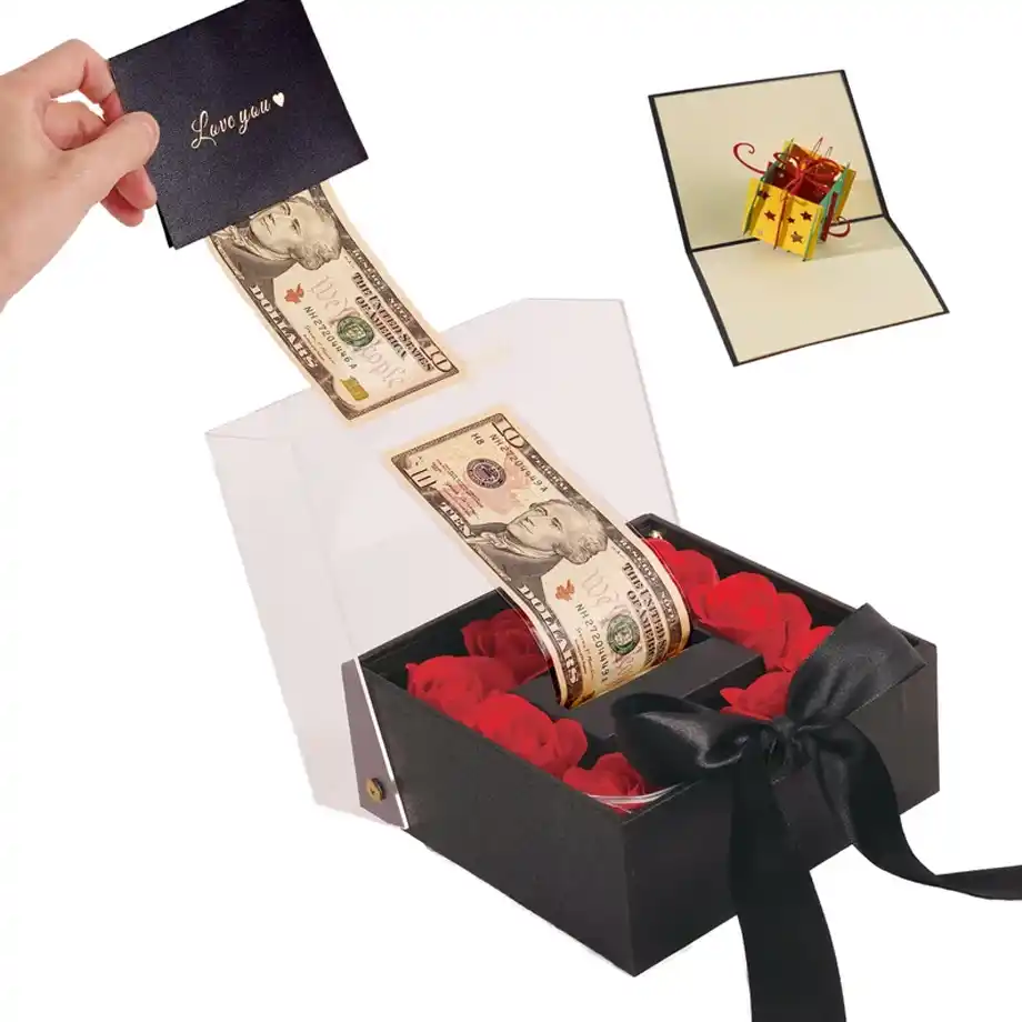 The Ribbonbonbox Money Pull-Out Flower Gift is a unique and creative way to gift money. This beautiful flower design hides a surprise inside, making it an exciting and memorable gift experience. Perfect for birthdays, celebrations, or special occasions, it’s one of the fun ways to gift money that combines elegance and creativity in one delightful package.