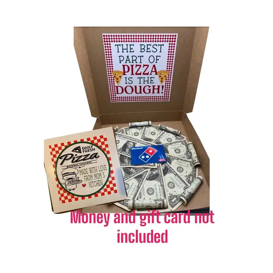 This personalized pizza box gift box is a fun and creative way to present money. Perfect for birthdays or special occasions, it adds a playful twist to traditional gift-giving. Explore unique and fun ways to gift money with this customizable, pizza-inspired gift box that’s sure to make a lasting impression!