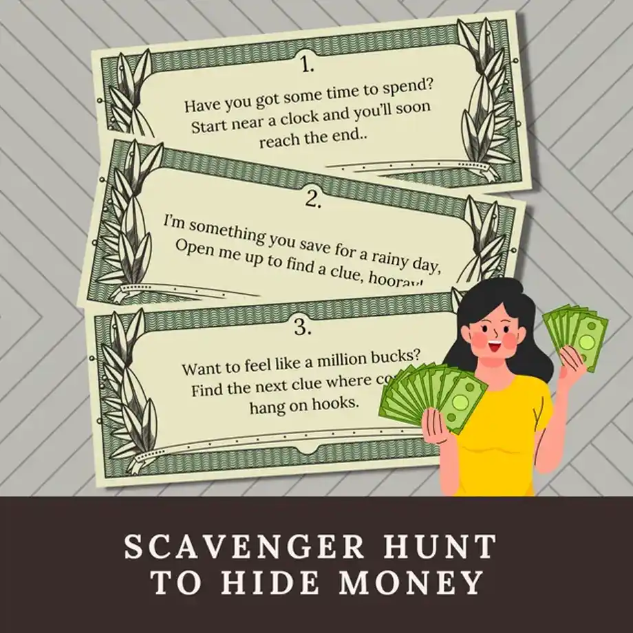 A set of printable scavenger hunt clues designed to make gifting money an exciting and interactive experience. Perfect for birthdays, holidays, or special occasions, these clues create a memorable treasure hunt, adding a playful twist to giving cash as a gift.