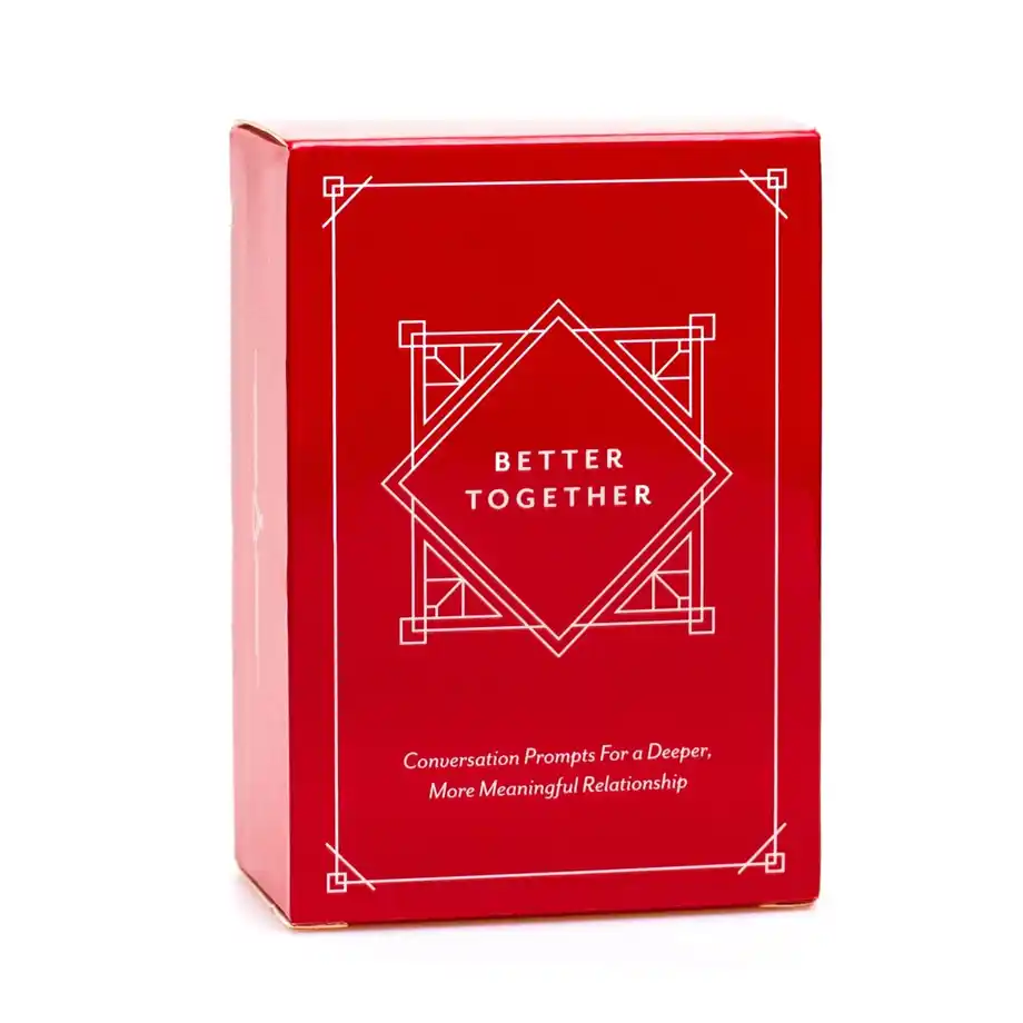 A red box labeled "Better Together," offering conversation prompts with ice breaker questions aimed at creating deeper, more meaningful relationships.