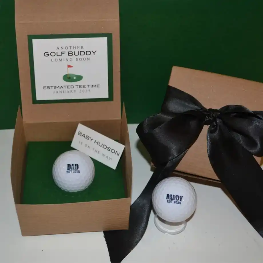 Make your pregnancy announcement special with a personalized golf ball for dad. A unique and fun way to reveal your exciting news with a memorable twist.