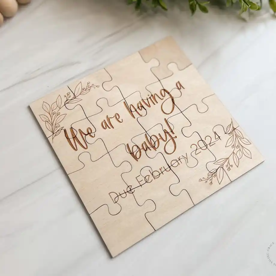 Surprise your partner with this fun 'We're Expecting' pregnancy announcement puzzle. A creative way to reveal your big news, perfect for unique pregnancy announcement ideas.