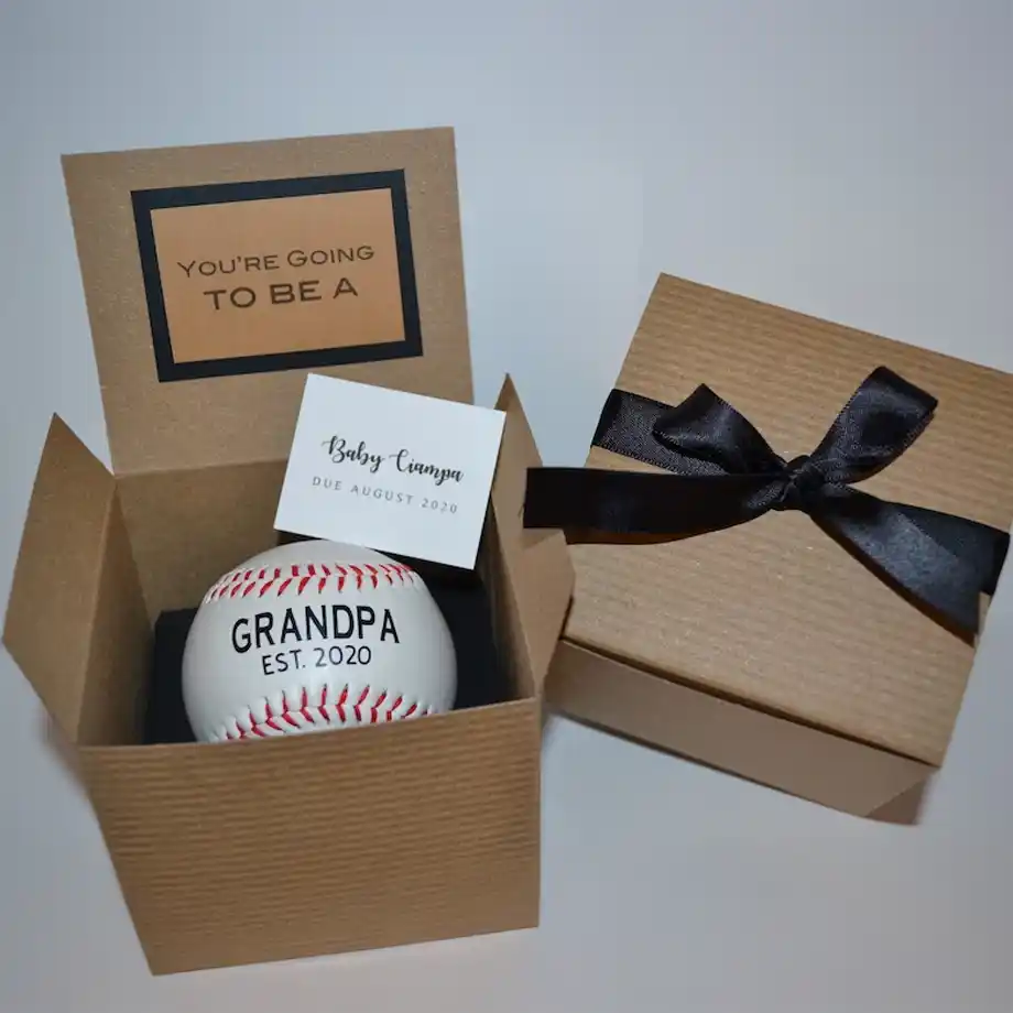 Announce your pregnancy in a fun, unique way with this baseball-themed pregnancy announcement gift – a perfect surprise for sports fans!