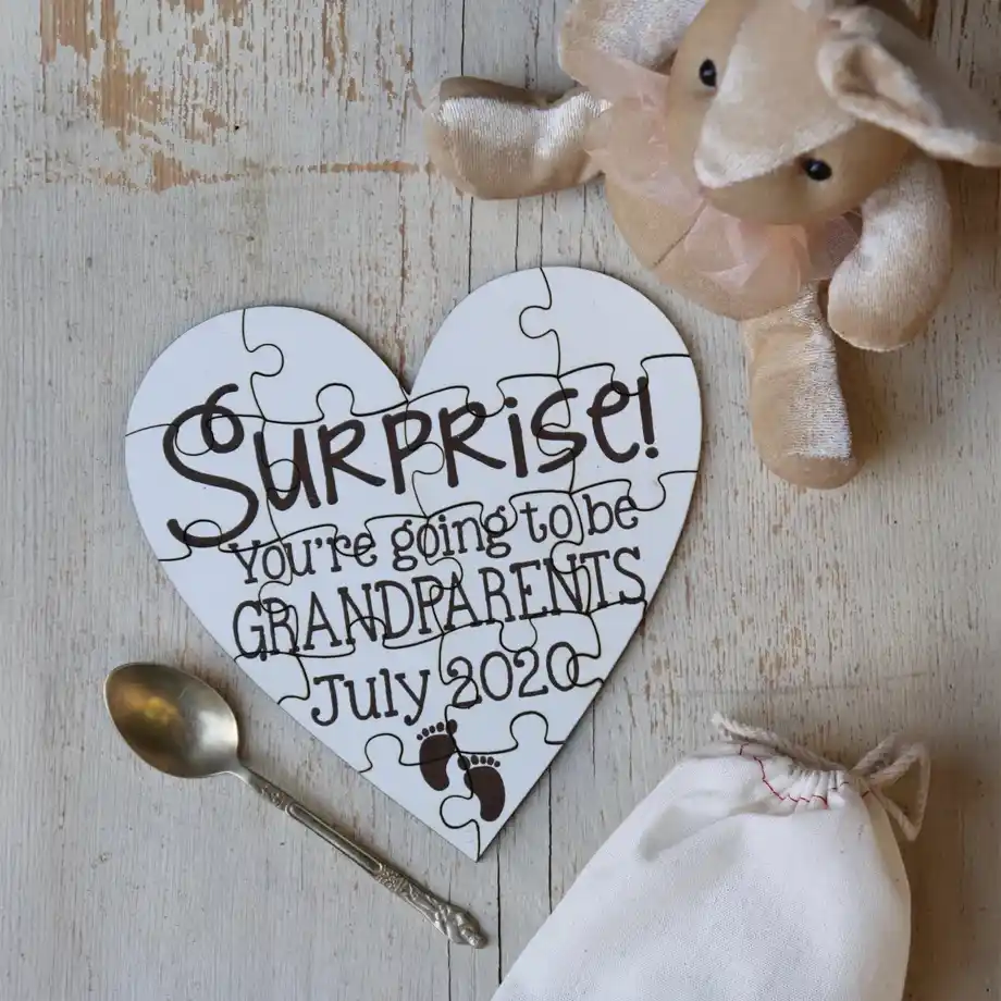 Surprise the grandparents with this personalized puzzle, a perfect way to reveal your pregnancy with creative pregnancy announcement ideas!