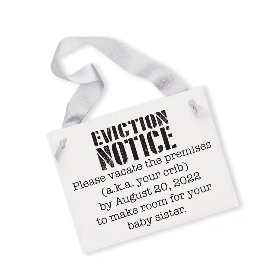 Surprise family and friends with this playful Eviction Notice Pregnancy Announcement sign – a creative and memorable way to announce your pregnancy to your older child!