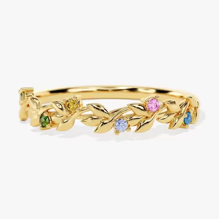 This nature-inspired floral birthstone ring makes a thoughtful and personalized push present, beautifully capturing the essence of your baby's birth month in a delicate design.