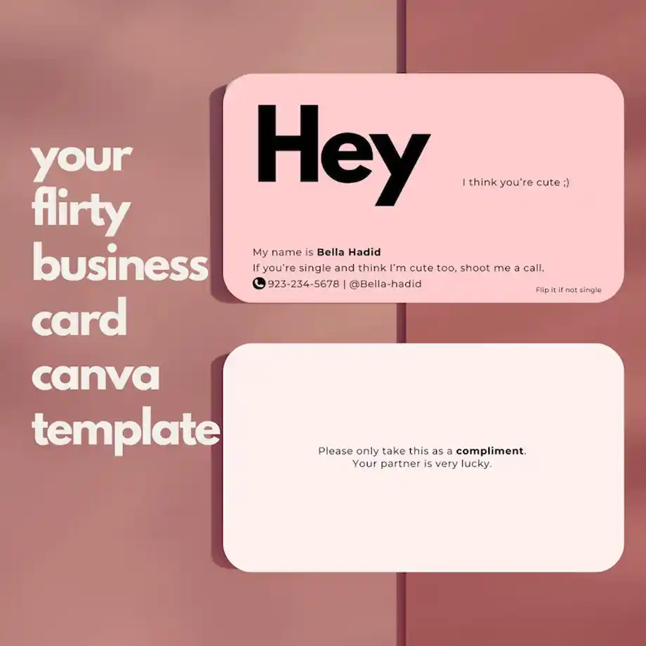 This flirty business card featuring Rizz lines is designed to break the ice and spark fun conversations. Perfect for those who want to make a memorable and playful first impression, this dating card helps you stand out and engage in lighthearted flirting. Ideal for confident individuals looking to add some charm to their dating game.