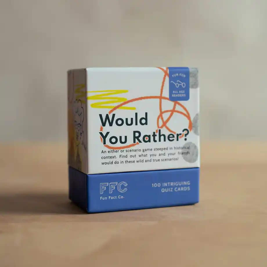 A set of colorful and quirky "Funny Would You Rather" game cards available on Etsy, designed for endless laughs and fun. This printable game is perfect for keeping kids and teens entertained with unique and silly challenges, making it one of the best things to do at sleepovers.