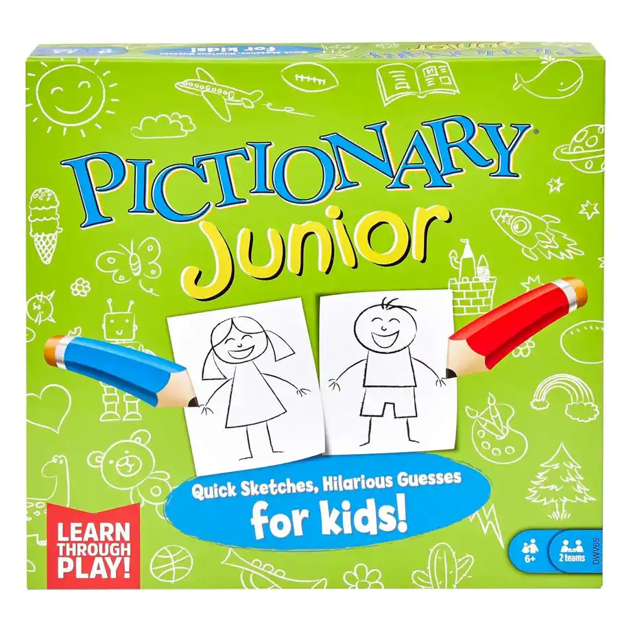 Mattel Games Pictionary Junior, a fun-filled drawing and guessing game for kids, designed to inspire creativity and laughter. Perfect for entertaining groups at sleepovers, this game offers engaging and interactive things to do that keep everyone involved and amused for hours.