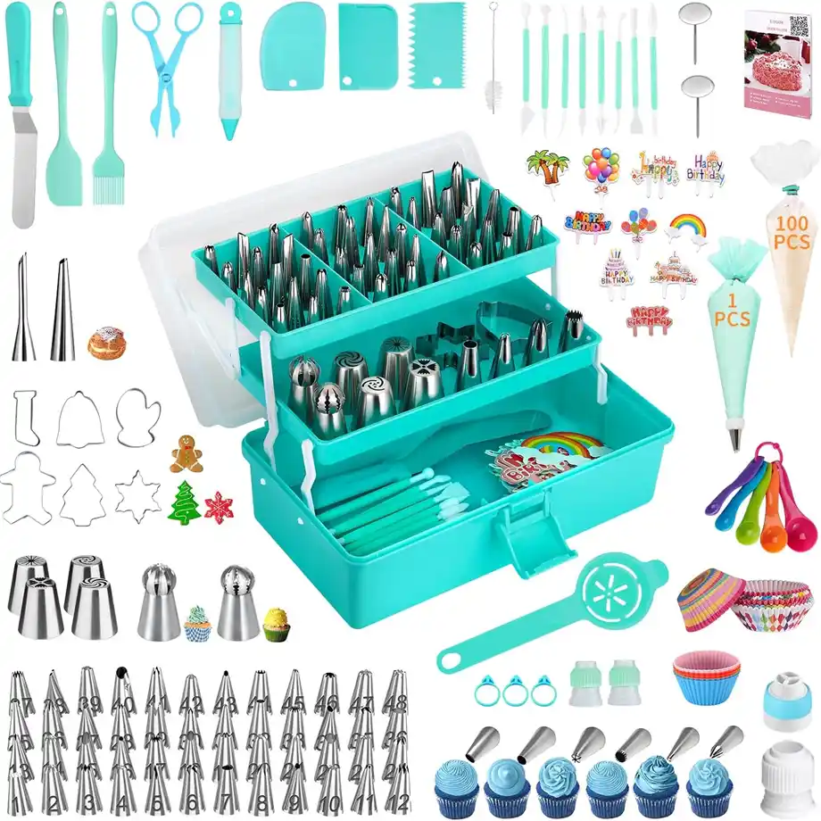 A comprehensive cake decorating kit featuring tools, supplies, and accessories perfect for creative baking fun at sleepovers. This kit makes decorating cakes and cupcakes an exciting and engaging activity, making it one of the most delightful things to do at sleepovers with friends or family.